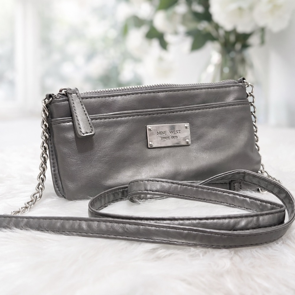 Nine West Metallic Gray Crossbody Wallet Bag